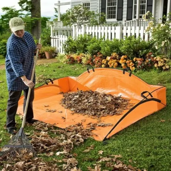 Plow & Hearth - EZ Outdoor Leaf Hauler with Handles for Outdoor Leaf Clean Up, 4'L x 6'W image {1}