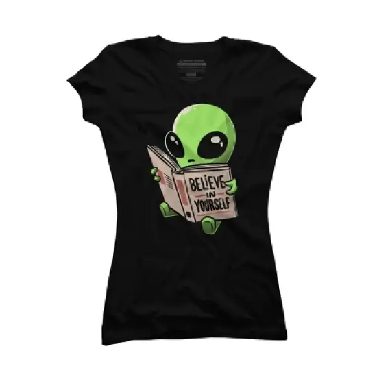 Junior's Design By Humans Believe in Yourself Funny Book Alien By EduEly T-Shirt image {3}