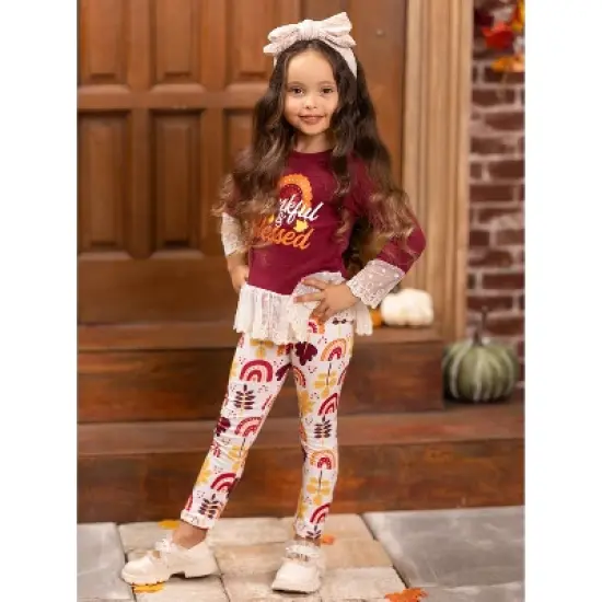 Girls Thankful & Blessed Legging Set - Mia Belle Girls image {4}