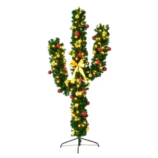 Costway Pre-Lit Cactus Christmas Tree 7Ft LED Lights Ball Ornaments image {1}