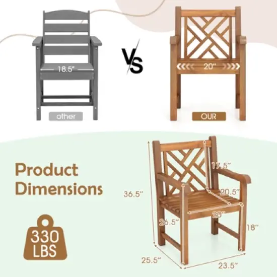 Tangkula Teak Wood Patio Dining Chair Outdoor Armchair w/ Slatted Seat & Solid Legs image {8}
