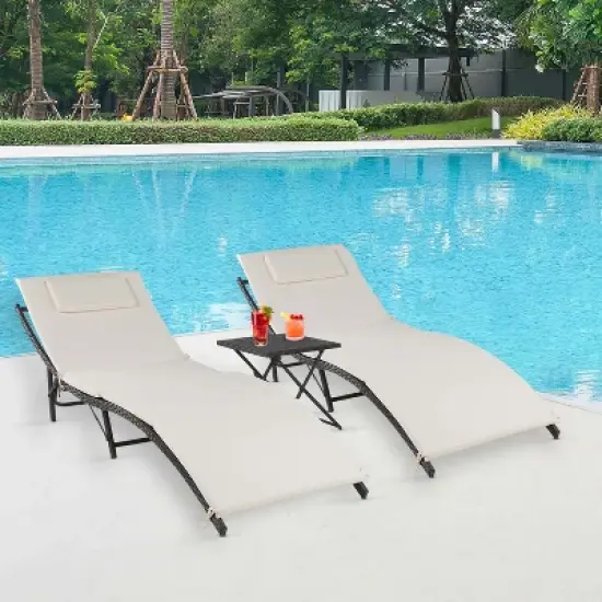 FDW Patio Chaise Lounge Set of 3 Outdoor Sets with Folding Table image {1}