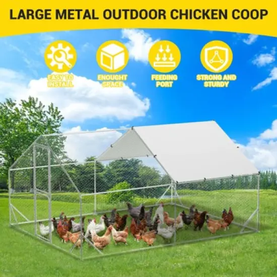 GustoWave Large Metal Walk-in Chicken Coop with Double Lockable Doors, Chicken Run Pen, Tri-Supporting Wire Mesh & Waterproof Anti-UV Cover image {2}