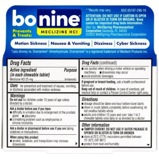 Bonine Non-Drowsy Nausea Relief - Meclizine HCI 25mg Chewable Tablets - Raspberry - 16ct image {1}