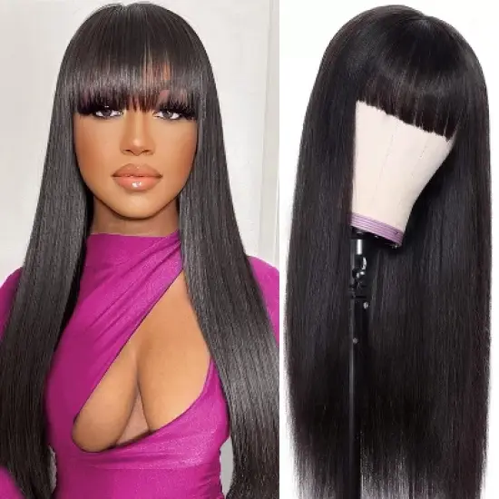 Jessie's Wig 20-22 Inch Straight Wig With Bangs 13X6 Deep Part Lace Front Natural Black 1 Pc/Pack image {8}