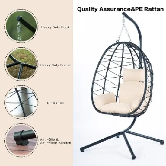 Patio Swing Egg Chair With Stand,Wicker Egg Chair,Hanging Basket Chair,Hammock Chair -Maison Boucle image {5}