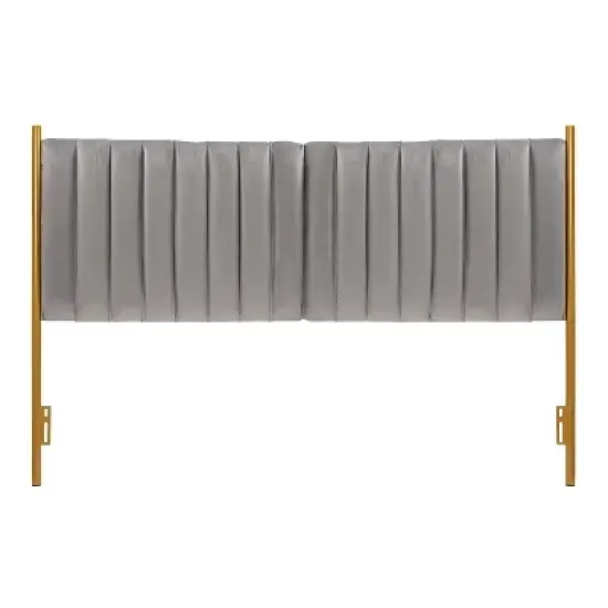 King Chloe Steel/Velvet Upholstered Headboard Gold/Gray - LumiSource: Tufted, Foam-Filled image {4}