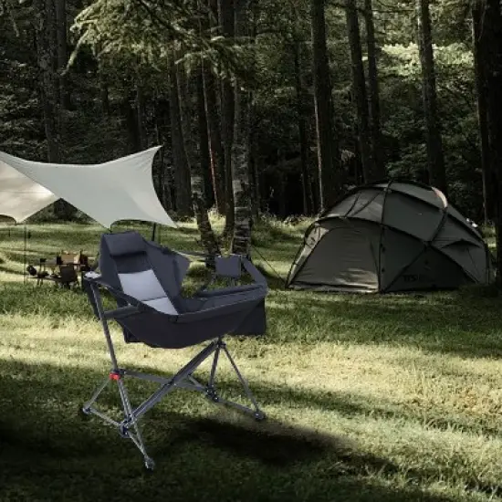 Hammock Camping Chair with Stand, High Back Swing Rocker, Folding Design, Cup Holder & Side Pocket, Heavy Duty for Outdoor Use image {4}