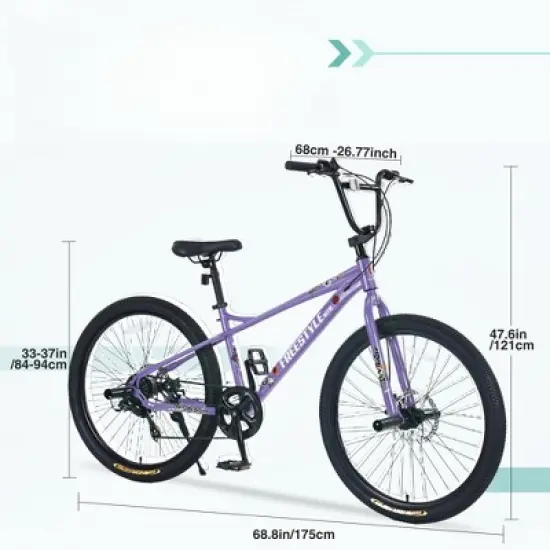 INFURNIC Bicycles, Kids Bike with Double Disc Brakes, Children's Bicycle for Boys Girls Age 12+ Years, Purple, 68.8"*26.77"*47.6" image {1}