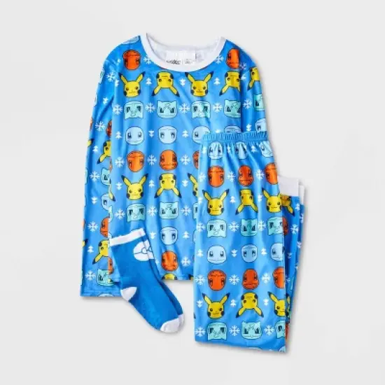 Boys' Pokemon Fair Isle 2pc Pajama Set with Socks - Blue image {4}