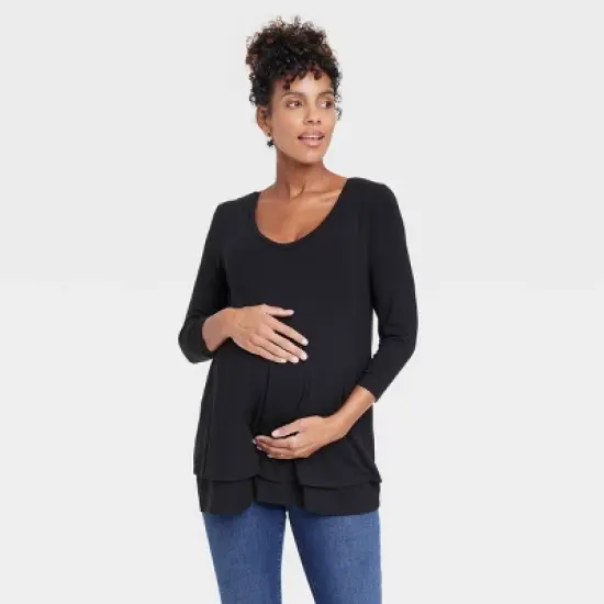 3/4 Sleeve Scoop Neck Nursing Maternity T-Shirt - Isabel Maternity by Ingrid & Isabel&trade; image {4}