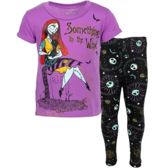 Disney Nightmare Before Christmas Sally Jack Skellington Girls T-Shirt and Leggings Outfit Set Toddler to Little Kid image {8}