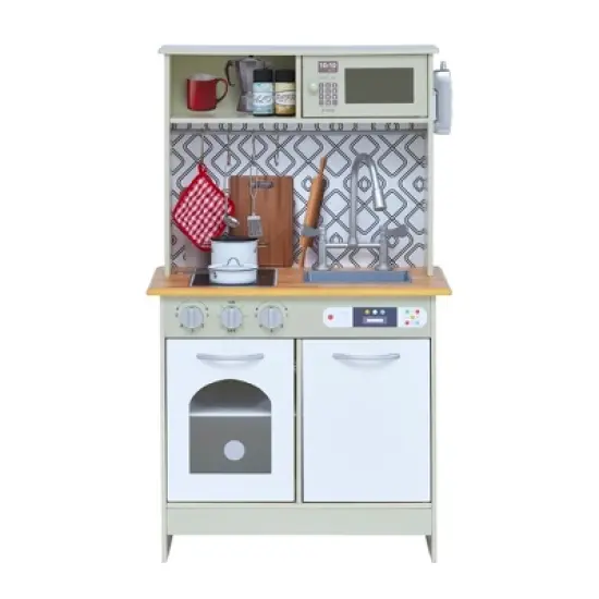 Teamson Kids Little Chef Boston Farmhouse Wooden Kitchen Playset, Green/White image {11}