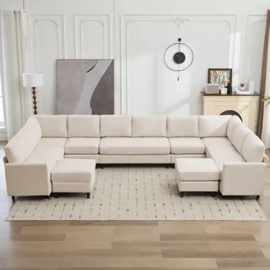 Hyleory Spacious 12-Seater U-Shaped Modular Sofa with Ottomans,Relaxed Style, Reconfigurable Design image {1}
