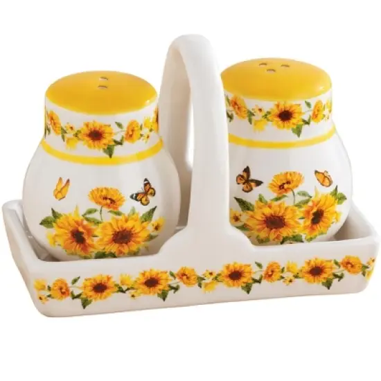 Collections Etc Hand-Painted Sunflower Salt & Pepper Shakers with Basket 2.25 X 2.25 X 2.75 image {3}