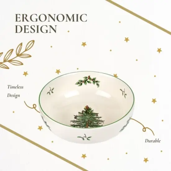 Spode Christmas Tree Individual Fruit Bowl - 7 Inch Porcelain Oatmeal, Salad, Soup, Cereal, Breakfast, Dessert Bowl - Microwave & Dishwasher Safe image {5}