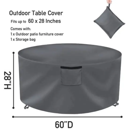 AKEfit Heavy Duty Outdoor Gray Furniture Cover Waterproof for Patio Round Table Chairs Set image {1}