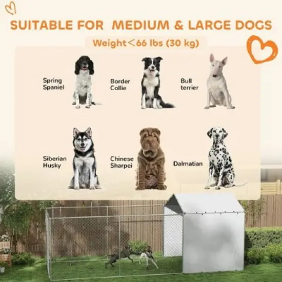 Resenkos Dog House, Pet House,Dog Cave,Galvanized Chain Link Large Outdoor Dog Kennel with Waterproof & UV-Resistant Cover Silver image {8}
