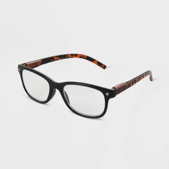 Women's Tortoise Print Gloss Plastic Square Blue Light Filtering Reading Glasses - Universal Thread&trade; Black image {1}