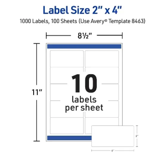 Avery Shipping Labels with TrueBlock Technology Inkjet 2 x 4 White 1000/Box 8463 image {4}
