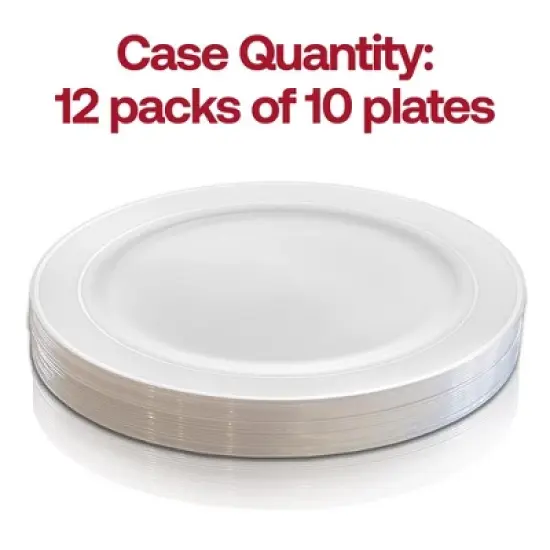 Smarty Had A Party 10.25" White w/ Silver Edge Rim Plastic Dinner Plates - 120 pcs image {3}