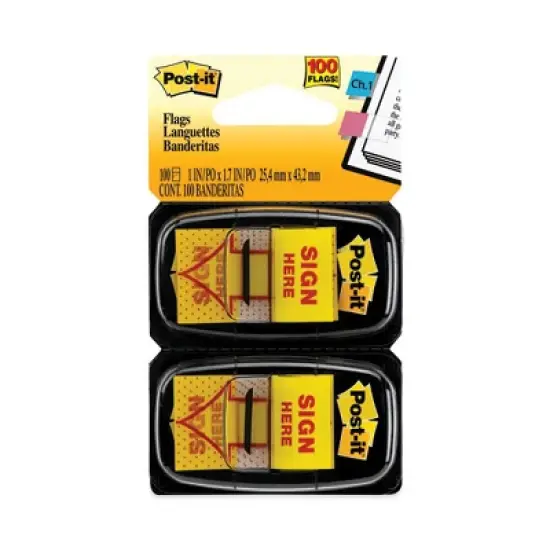 Post-it Flags Arrow Message 1" Page Flags, "Sign Here", Yellow, 50 Flags/Dispenser, 2 Dispensers/Pack image {7}