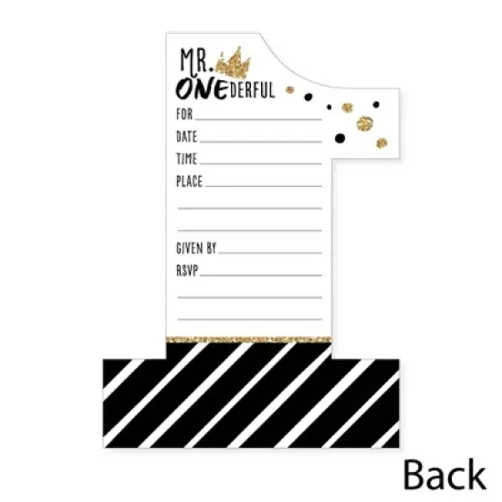 Big Dot of Happiness 1st Birthday Little Mr. Onederful - Shaped Fill-In Invites - Boy First Birthday Party Invitation Cards with Envelopes - Set of 12 image {3}