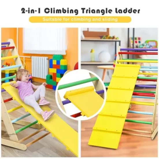 Costway Foldable Wooden Climbing Triangle Indoor Climber w/Ladder for Baby Toddler image {9}