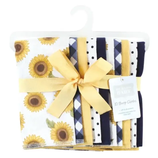 Hudson Baby Infant Girl Cotton Flannel Burp Cloths, Sunflower, One Size image {1}