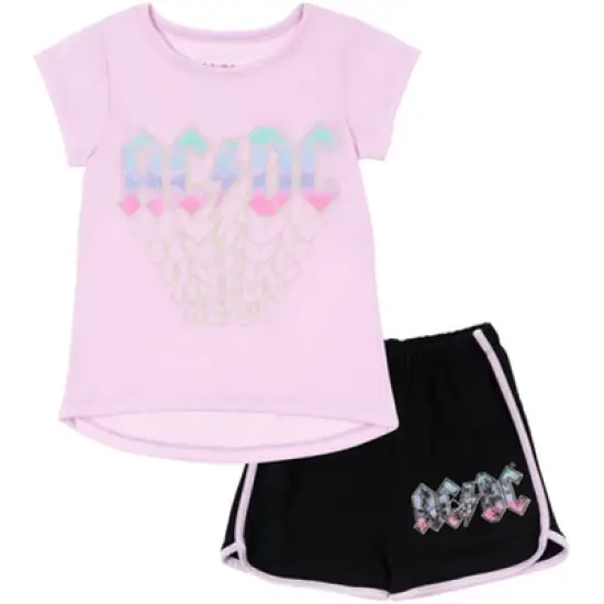 AC/DC Girls T-Shirt and French Terry Shorts Outfit Set Little Kid to Big Kid  image {6}