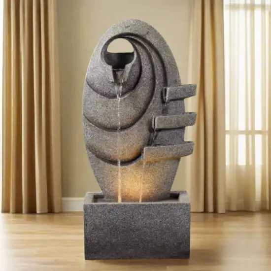 Teamson Home 31" Polyresin 3-Tier Cascading Oval Fountain Gray image {5}