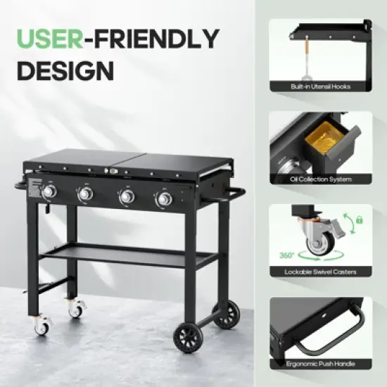 SKONYON 4-Burner Gas Grill  60000 BTU Propane Griddle with Side Board image {5}