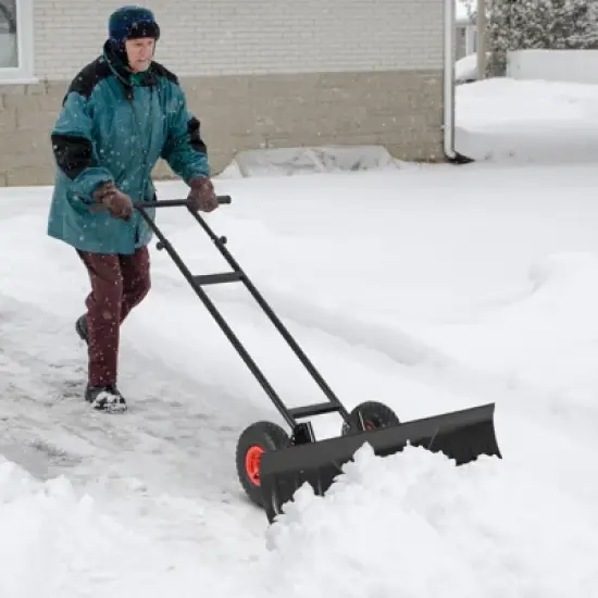 Costway 36" Snow Shovel Pusher with 10" Inflatable Wheels Adjustable Handle & Head Black image {1}