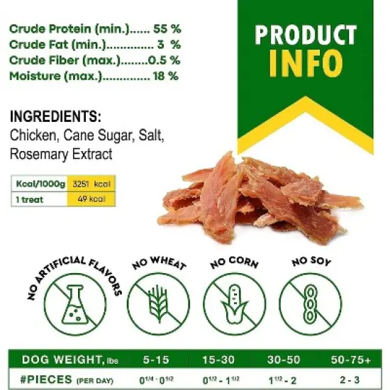 Beloved Pets All Natural Chicken Jerky Dog Treats Chews Grain Free High Protein Human Grade 11 OZ - 1 Pack image {4}