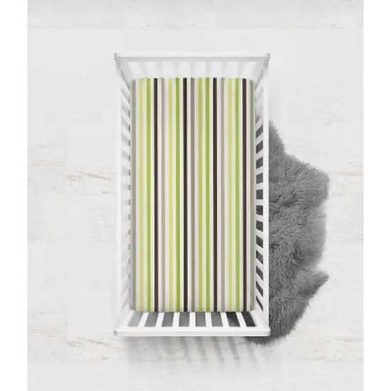 Bacati - Multicolor Stripes Green Yellow Beige Chocolate 100 percent Cotton Universal Baby US Standard Crib or Toddler Bed Fitted Sheet image {5}