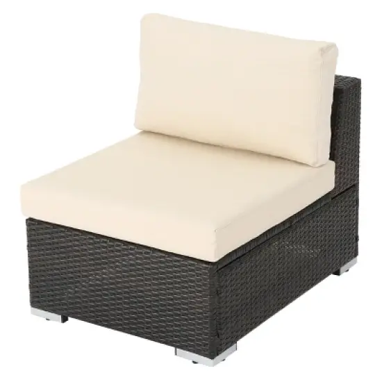 GDFStudio Candice Outdoor Rattan&nbsp;and&nbsp;Iron&nbsp;Modular&nbsp;Armless Chair&nbsp;with Water-Resistant Cushion image {1}