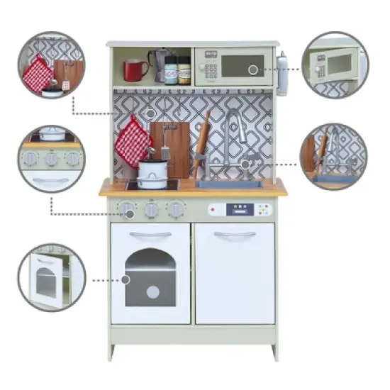 Teamson Kids Little Chef Boston Farmhouse Wooden Kitchen Playset, Green/White image {4}