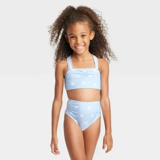 Girls' Polka Dots One Piece Swimwear Set - Cat & Jack&trade; Light Blue image {3}