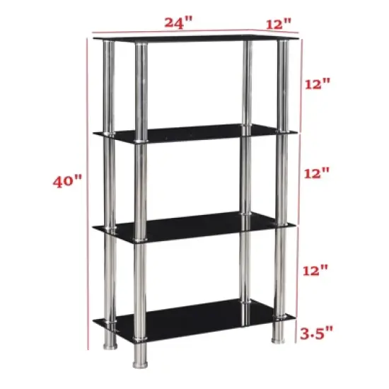 Better Home Products Jane Decorative Glass 4 Tier Shelves Bookcase Silver Chrome image {3}
