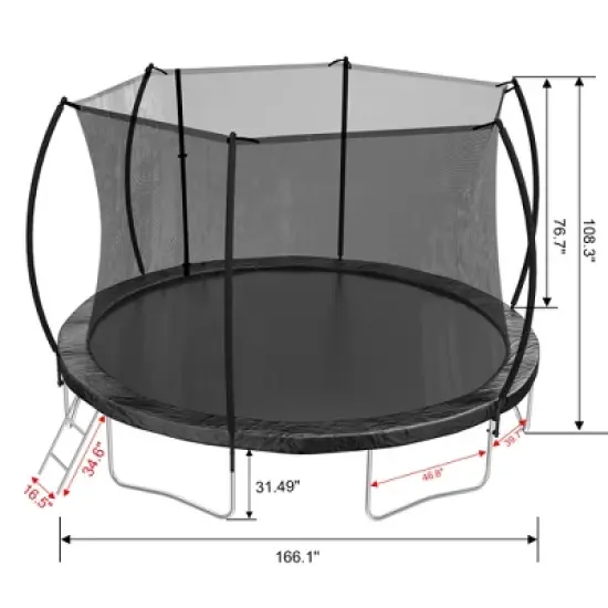 QingMoon 14FT Trampoline With Fence,360-Degree Safety Net,Double-side color pad,Ladder,Curved Fence Pole Built To Last For Kids And Adults image {1}