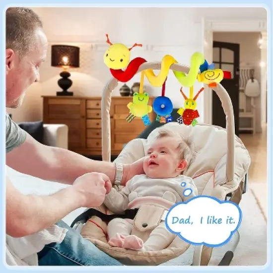 Itopfox Baby Crib Hanging Rattles Toys - Infant Worm Crib Bed Around Rattle Bell Cartoon Insect Spiral Hanging Toy for Stroller Car Seat image {3}