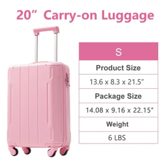 ORRD 20" Hardshell Carry-On Luggage, Lightweight ABS Suitcase with Spinner Wheels & TSA Lock, Pink image {4}