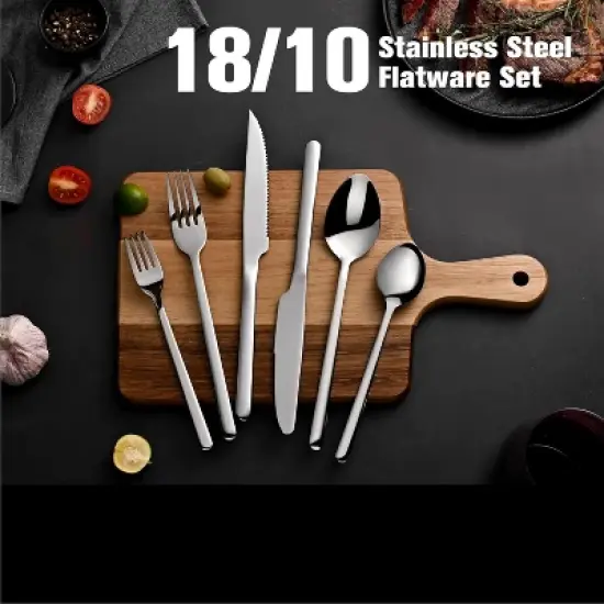 Attop 24-Piece Silverware Set with Steak Knives Stainless Steel Tableware Cutlery Set for Home Restaurant, Mirror Finish image {3}