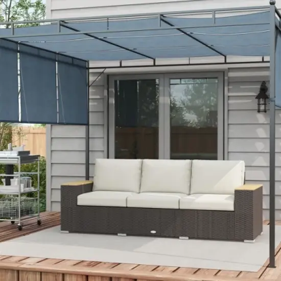 Outsunny Thick Cushioned 3-Seater Outdoor Sofa, Wood Grain Wide Armrests, Patio Couch image {1}