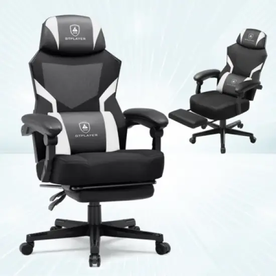 GTPLAYER Mesh Gaming Chair with Footrest, Mesh Back Reclining Office Chair for Adults, Comfortable Fabric Seat image {9}