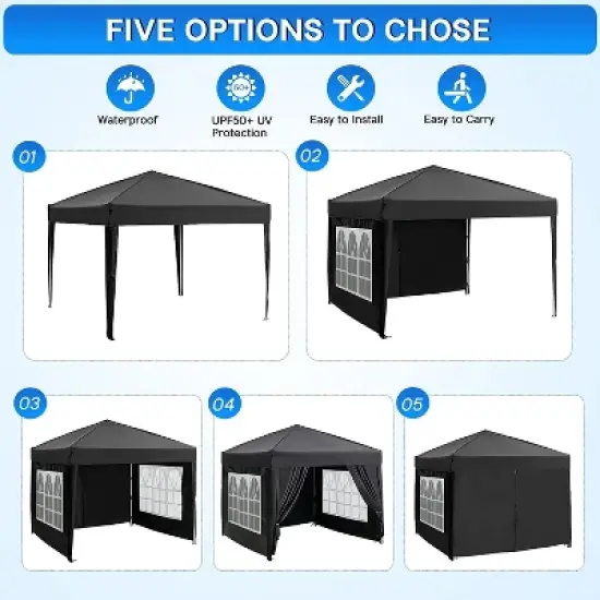 SKONYON 10' x10' Canopy Tent Instant Pop-Up Canopy with 4 Sidewalls for Patio Backyard Garden Party Black image {4}