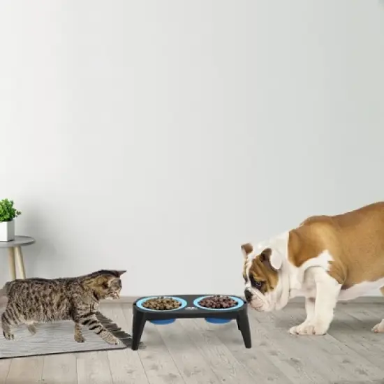 Elevated Pet Bowls with Nonslip Stand for Dogs and Cats - Removable and Collapsible Silicone Feeder for Food and Water - 16oz Each by PETMAKER (Blue) image {3}