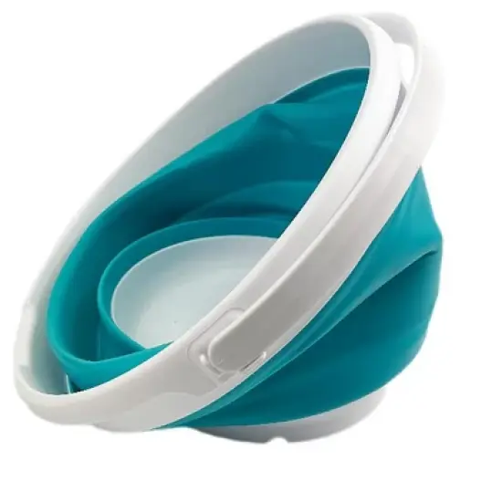 SAMMART 10L (2.6 Gallon) Collapsible Plastic Bucket - Foldable Round Tub with Handle, White/Ceramic Blue image {1}