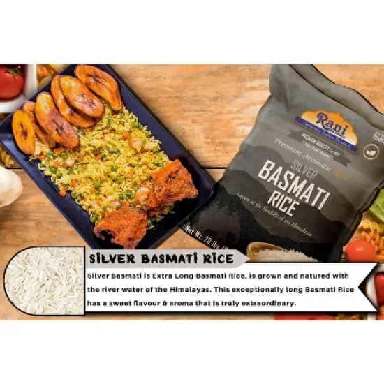 Silver White Basmati Rice Extra Long - 320oz (20lbs) Cloth Bag - Rani Brand Authentic Indian Products image {2}