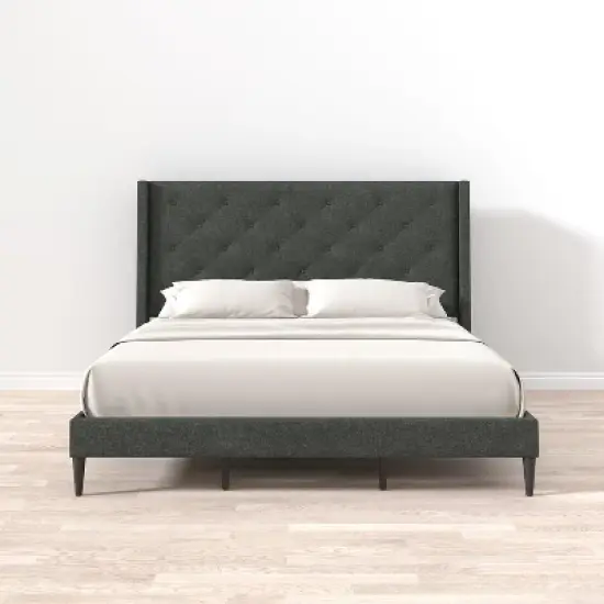 Glenwillow Home Huppe Upholstered Platform Bed Frame, Button-Tufted MCM Wingback, Mattress Foundation, No Box Spring Needed, Easy Assembly image {5}